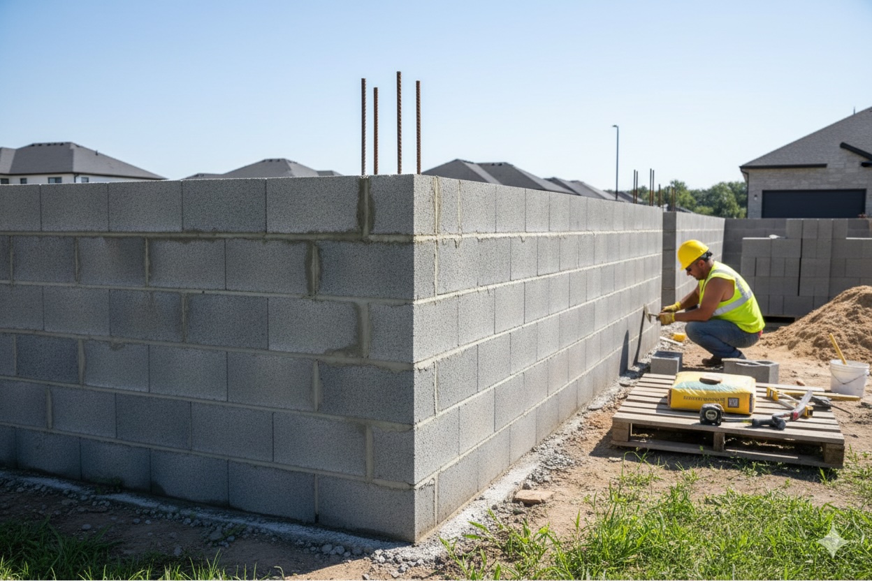 Construction de murs en parpaings